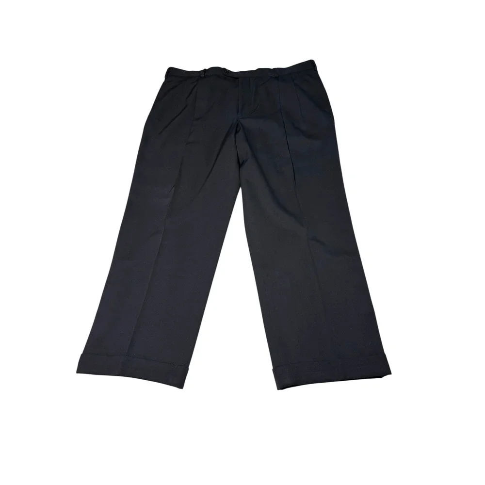 Brooks Brothers 1818 Madison Mens 40x28 Navy Black 100% Wool Pleated Dress Pants